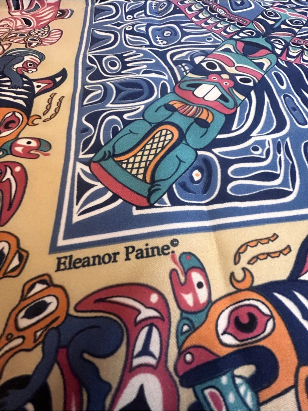 Vintage AESOTICA Eleanor Paine Silk Scarf - Totem Tribal Design Print